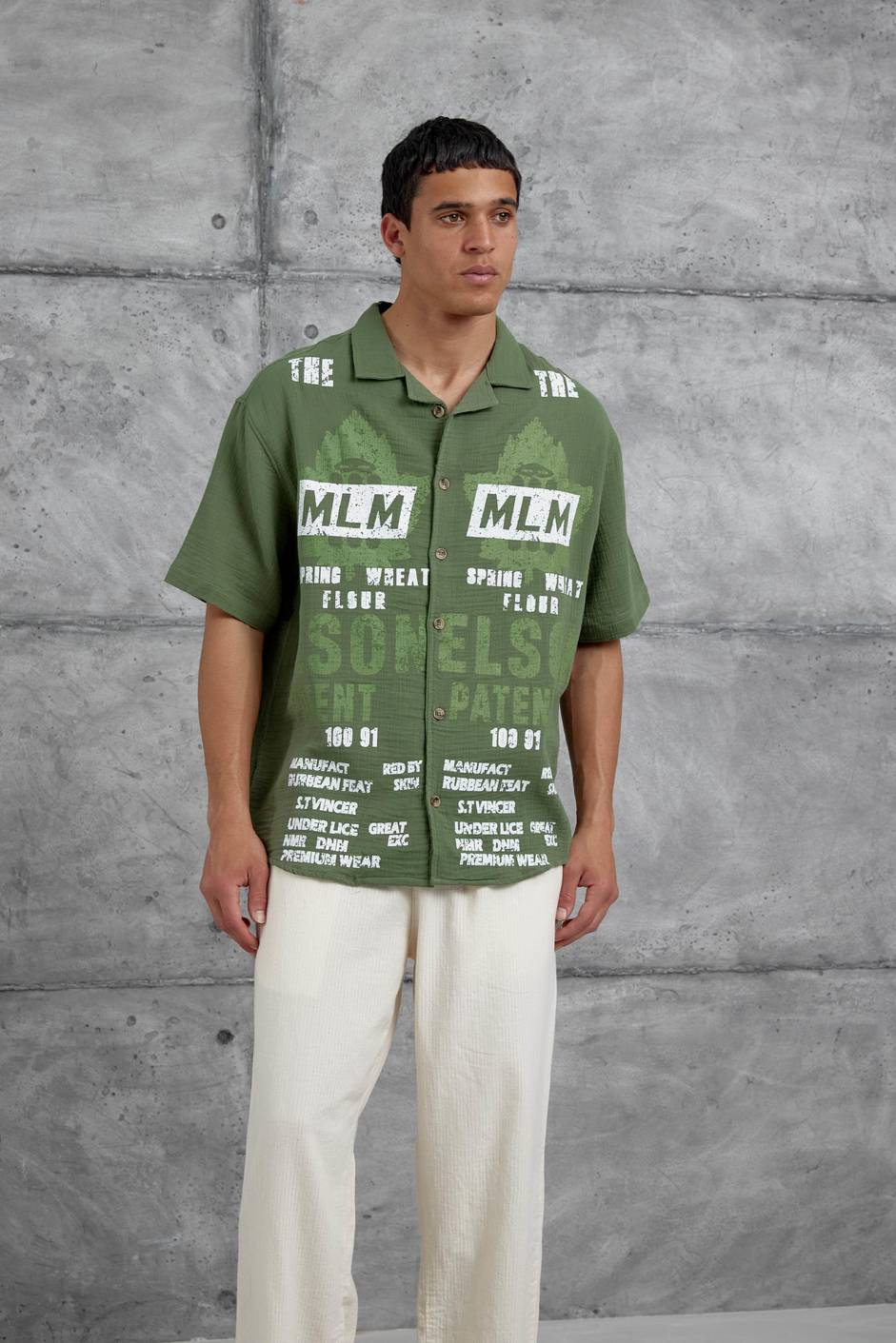 Yeşil Mlm Elson Baskılı Oversize Gömlek