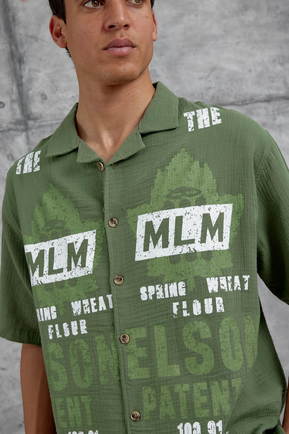 Yeşil Mlm Elson Baskılı Oversize Gömlek