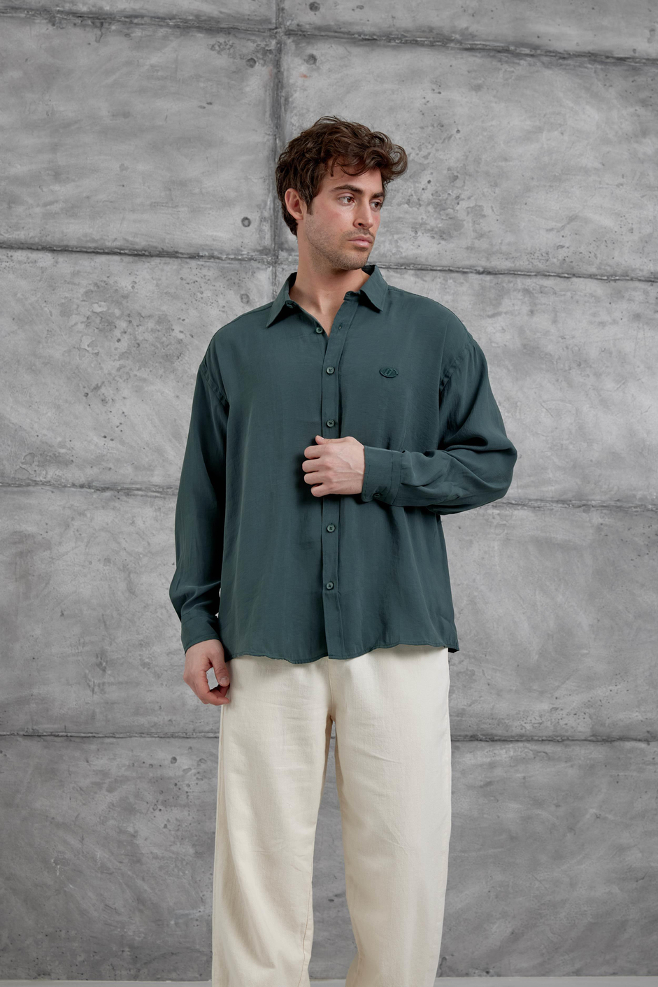 Yeşil Modal Kumaş Oversize Gömlek