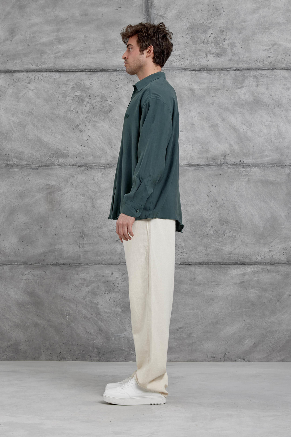 Yeşil Modal Kumaş Oversize Gömlek