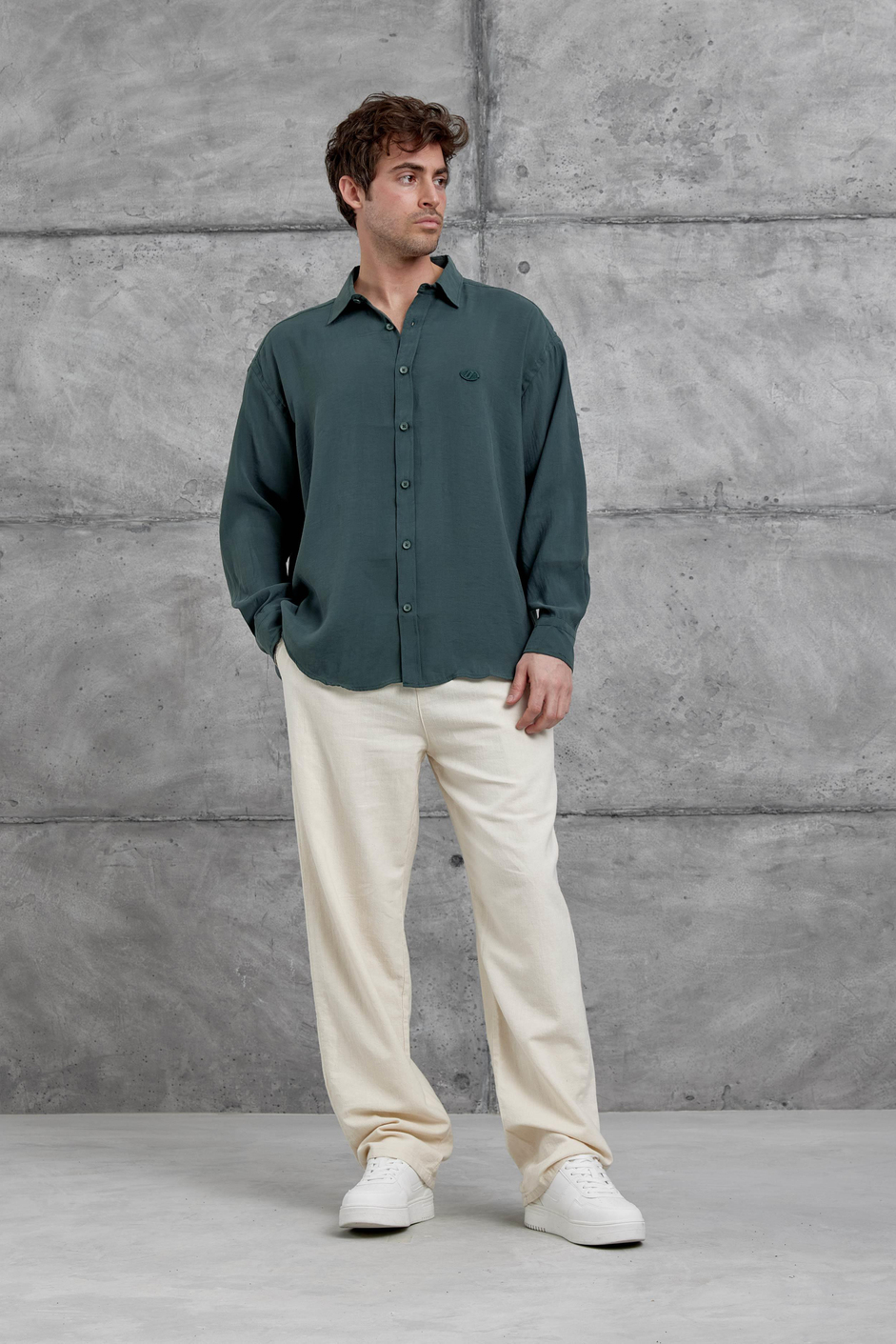 Yeşil Modal Kumaş Oversize Gömlek