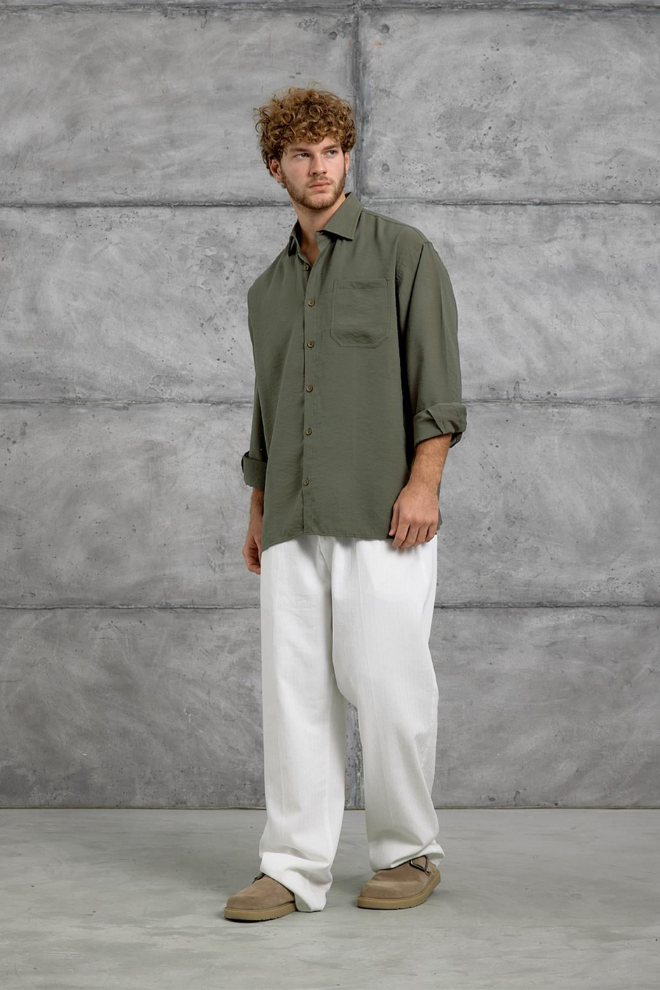 Yeşil MODAL KUMAŞ OVERSIZE GÖMLEK