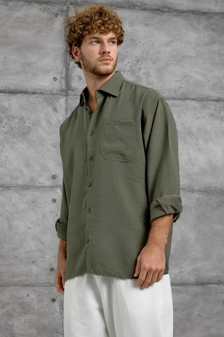 Yeşil MODAL KUMAŞ OVERSIZE GÖMLEK
