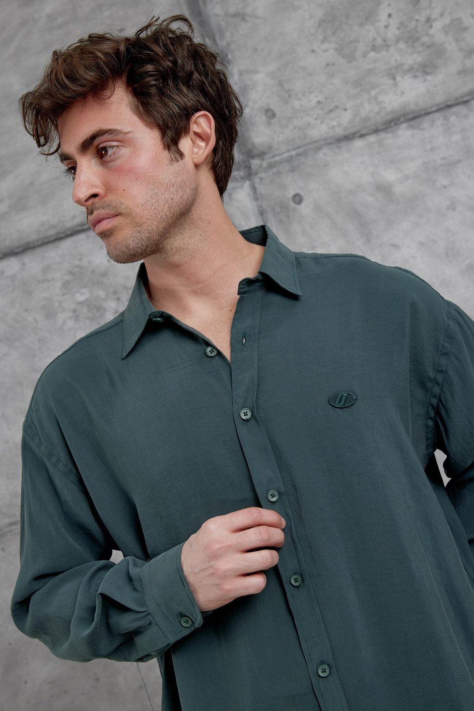 Yeşil Modal Kumaş Oversize Gömlek
