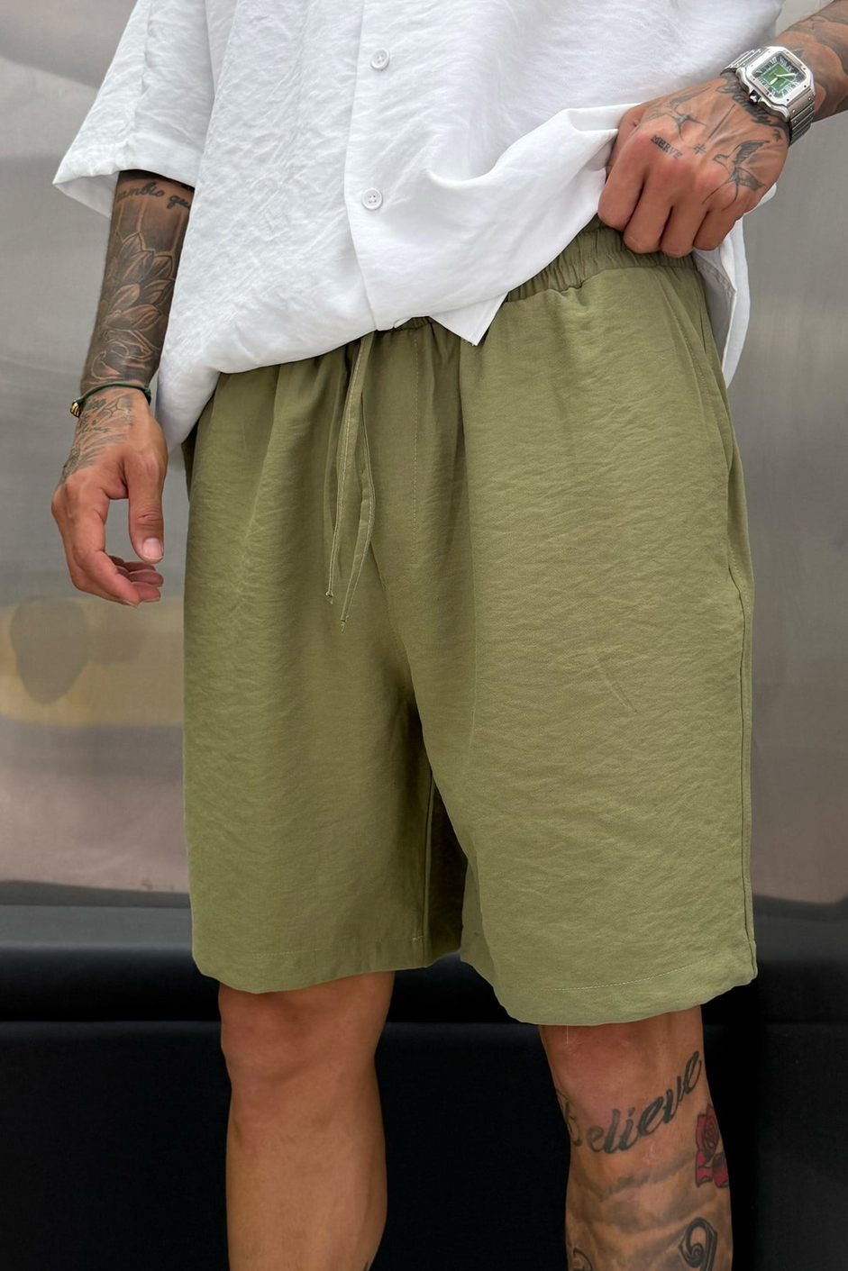 Yeşil MODAL KUMAŞ OVERSIZE ŞORT