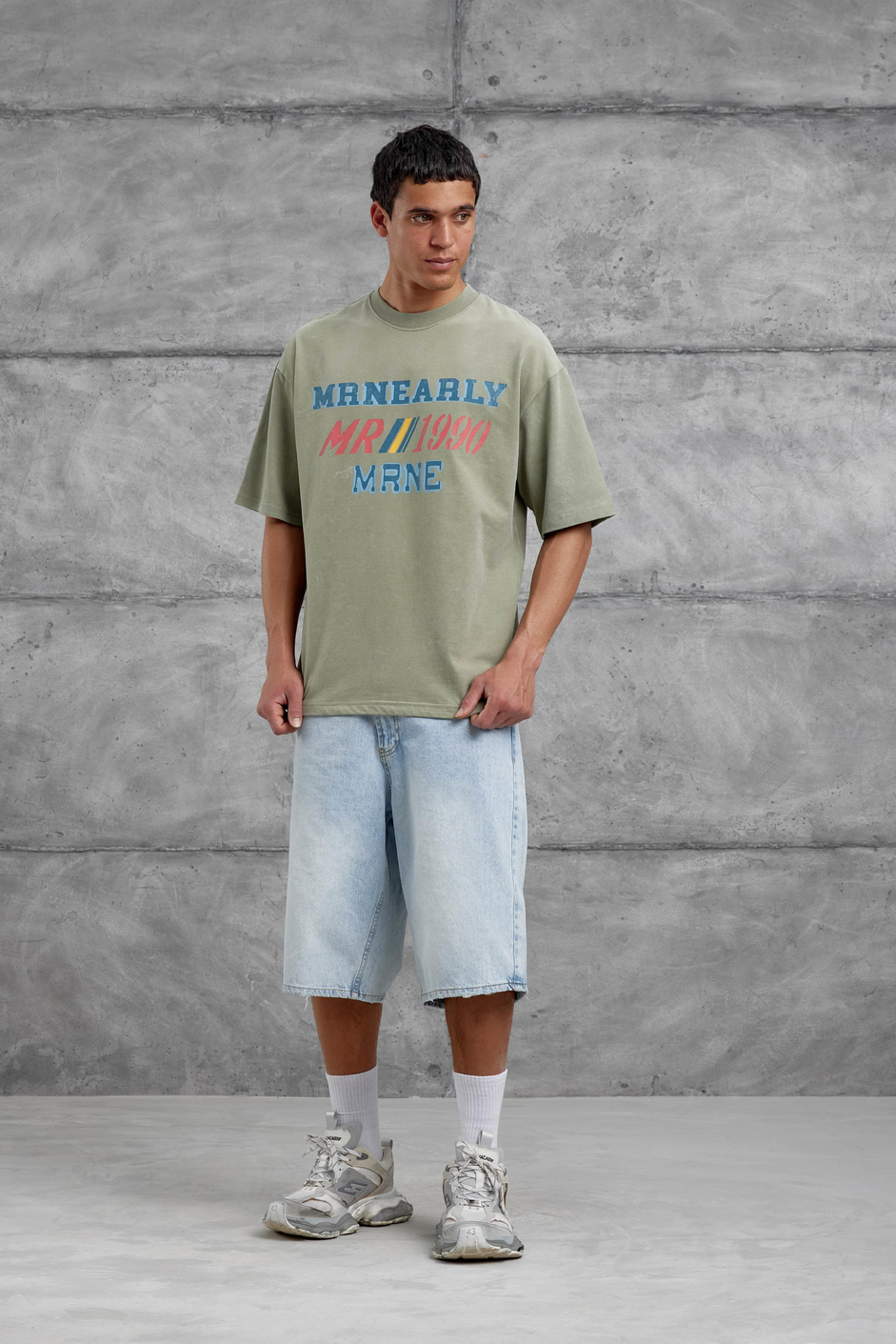 Yeşil Mrnearly Yazılı Oversize Tshirt
