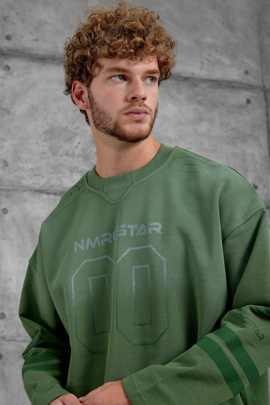 Yeşil Nmrc 00 Baskılı Oversize Sweatshirt