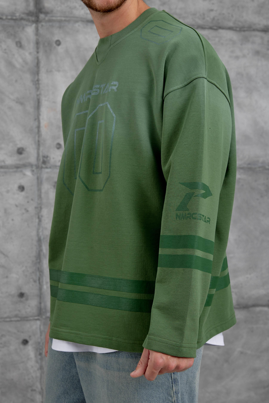 Yeşil Nmrc 00 Baskılı Oversize Sweatshirt