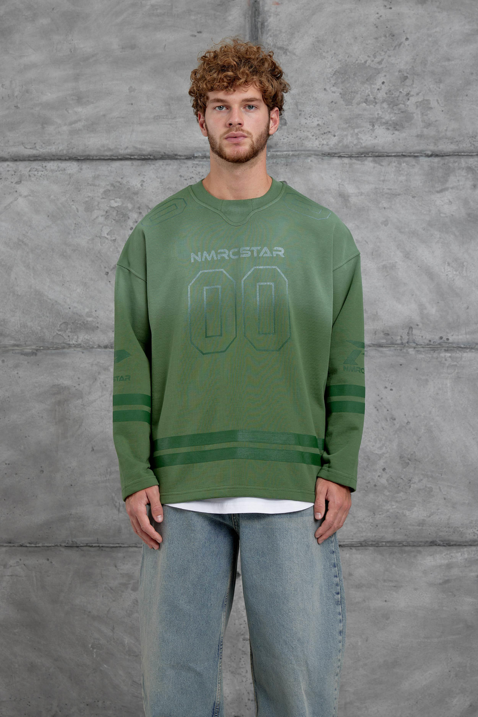 Yeşil Nmrc 00 Baskılı Oversize Sweatshirt
