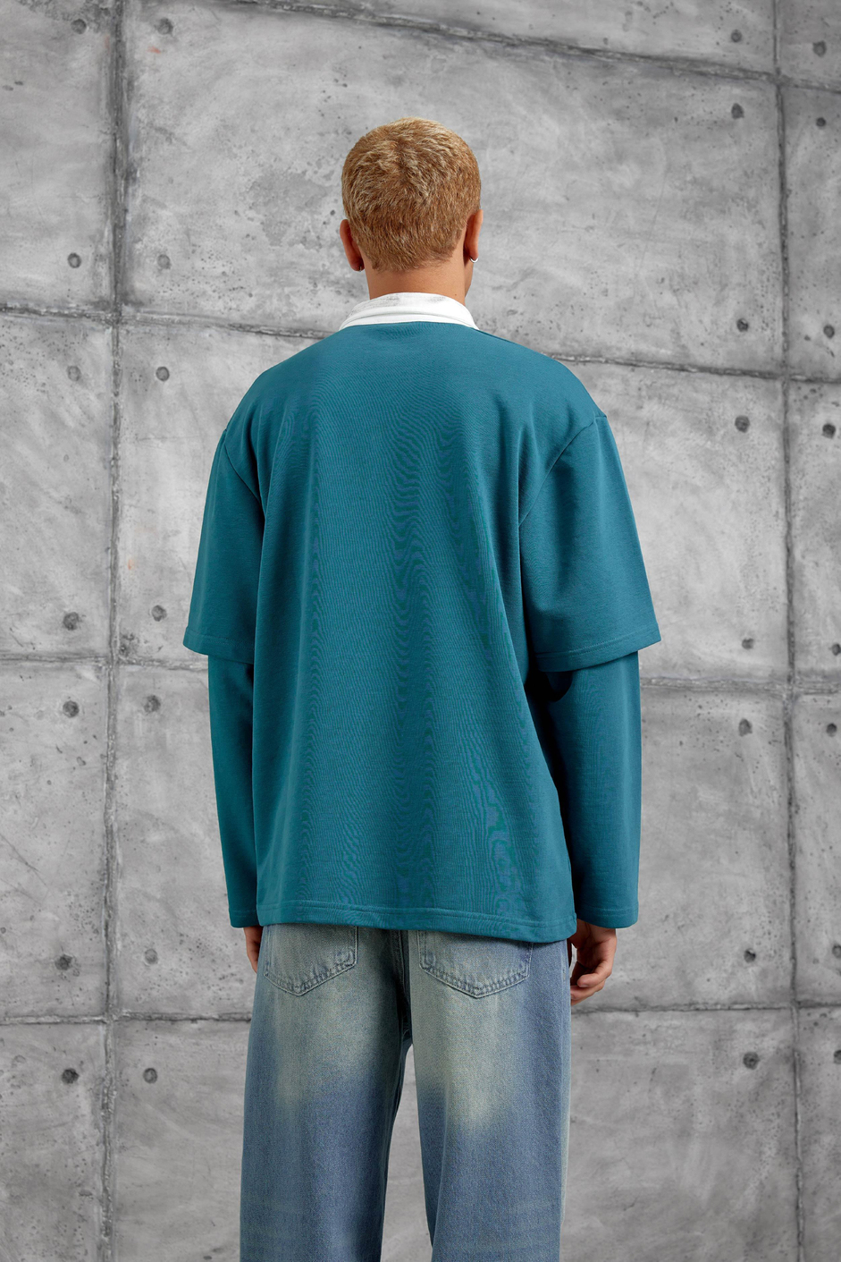 Yeşil Nmrc Polo Yaka Kolu Parçalı Oversize Sweatshirt