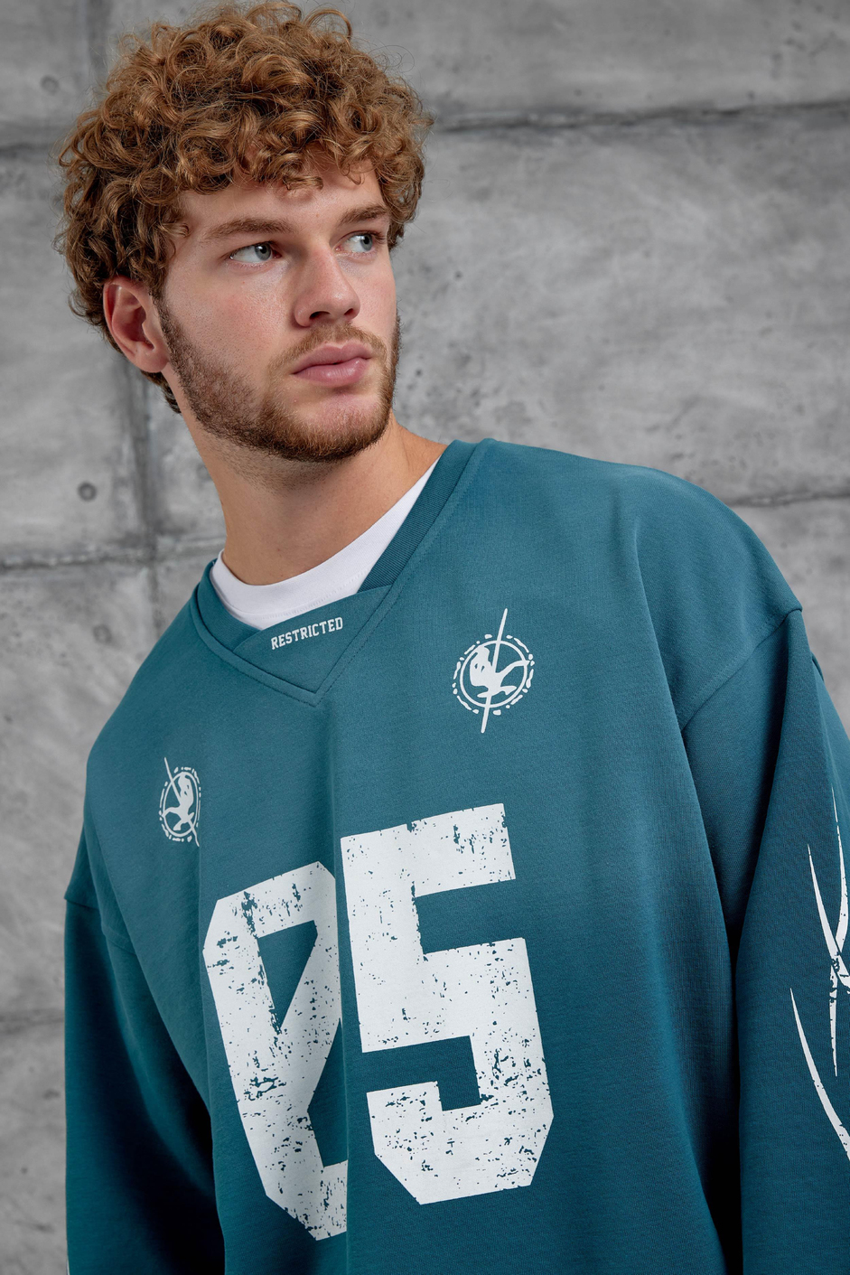 Yeşil Nmrc Rakam Baskılı Oversize Sweatshirt