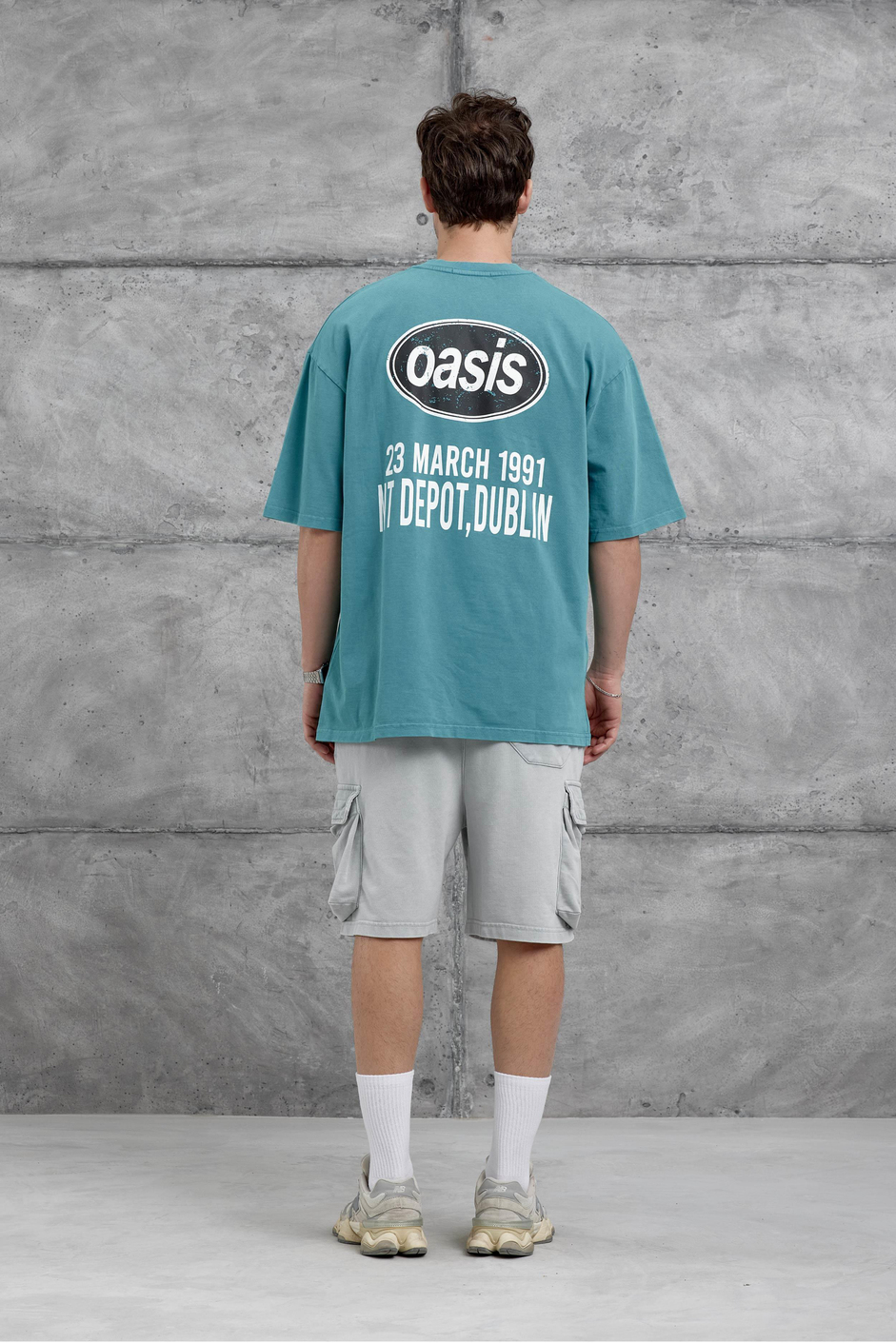 Yeşil Oasis Yazılı Yıkamalı Oversize Tshirt