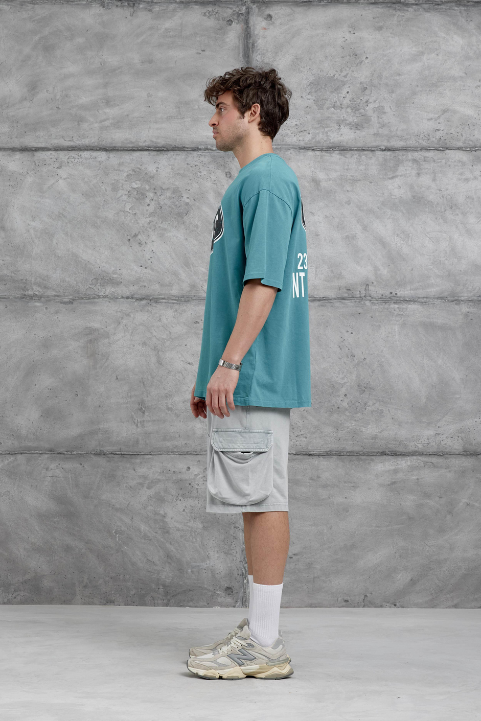 Yeşil Oasis Yazılı Yıkamalı Oversize Tshirt