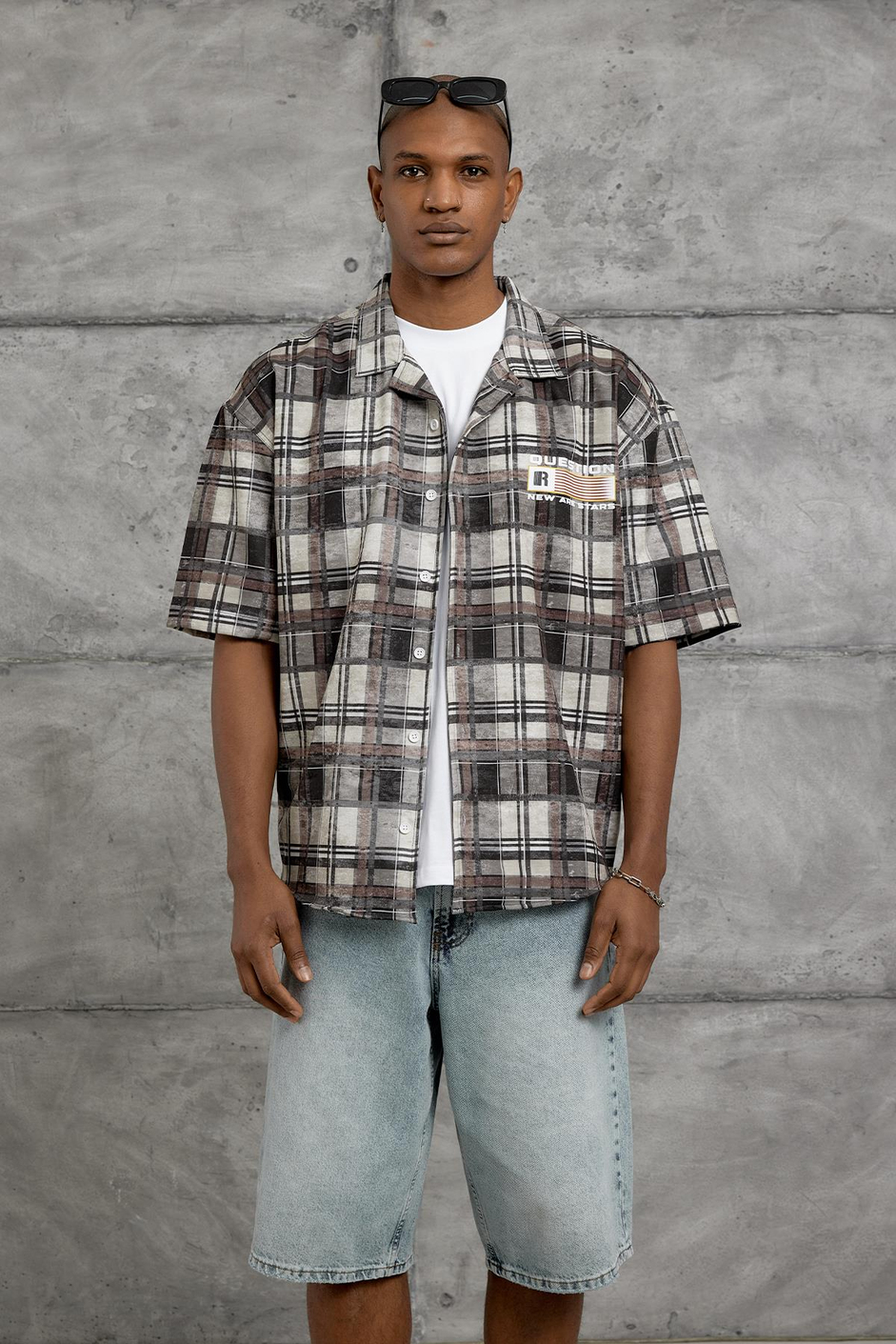 Yeşil QUESTION DIGITAL BASKI OVERSIZE GOMLEK