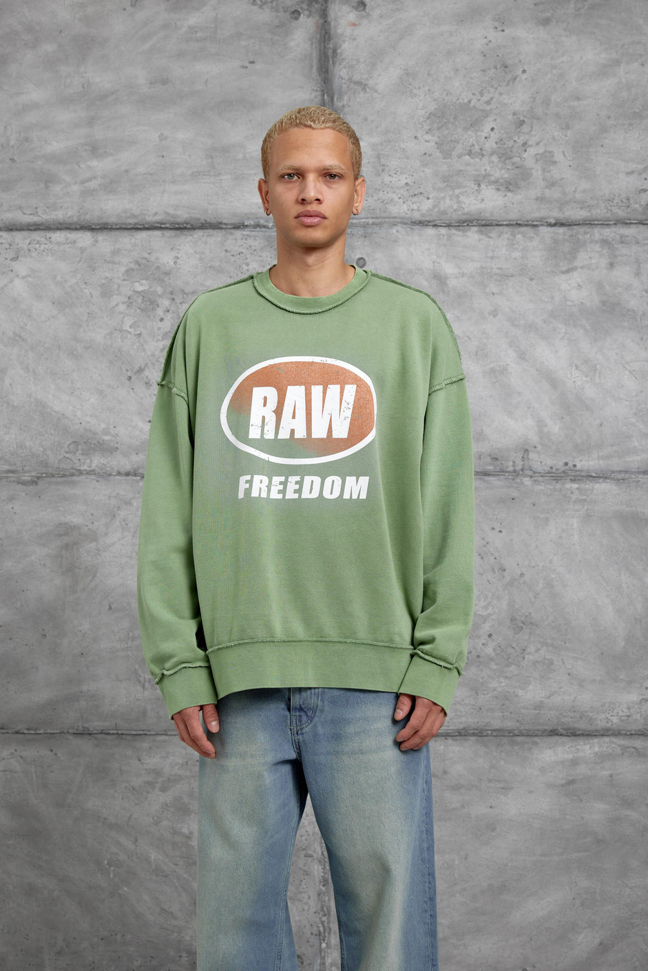 Yeşil RAW BASKILI OVERSİZE SWEATSHIRT