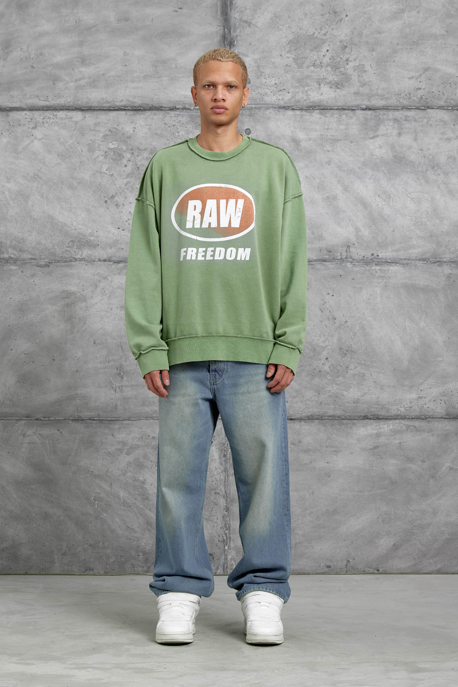 Yeşil RAW BASKILI OVERSİZE SWEATSHIRT