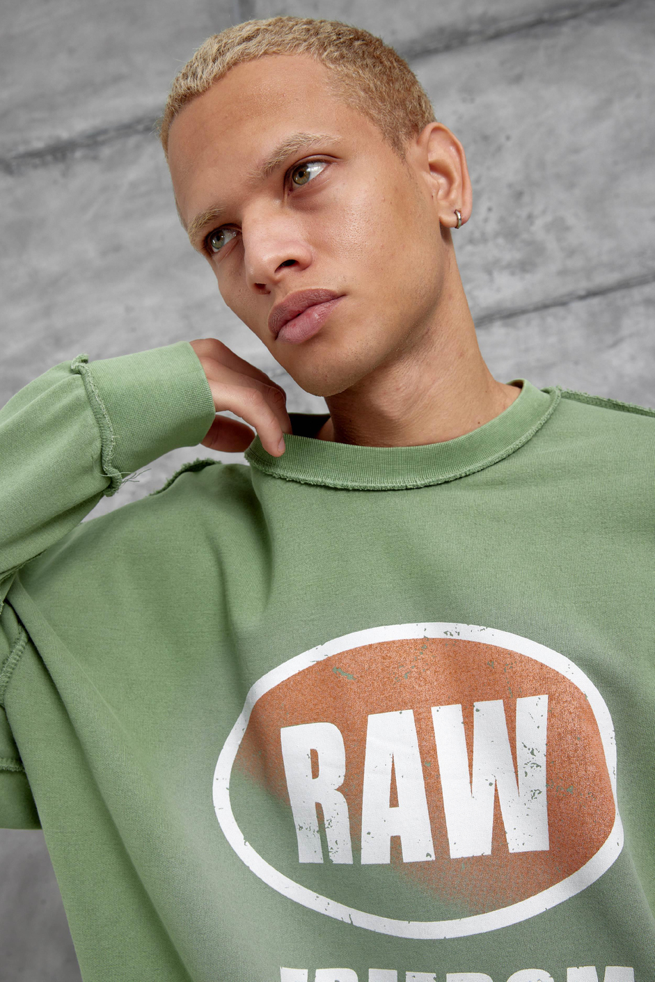 Yeşil RAW BASKILI OVERSİZE SWEATSHIRT