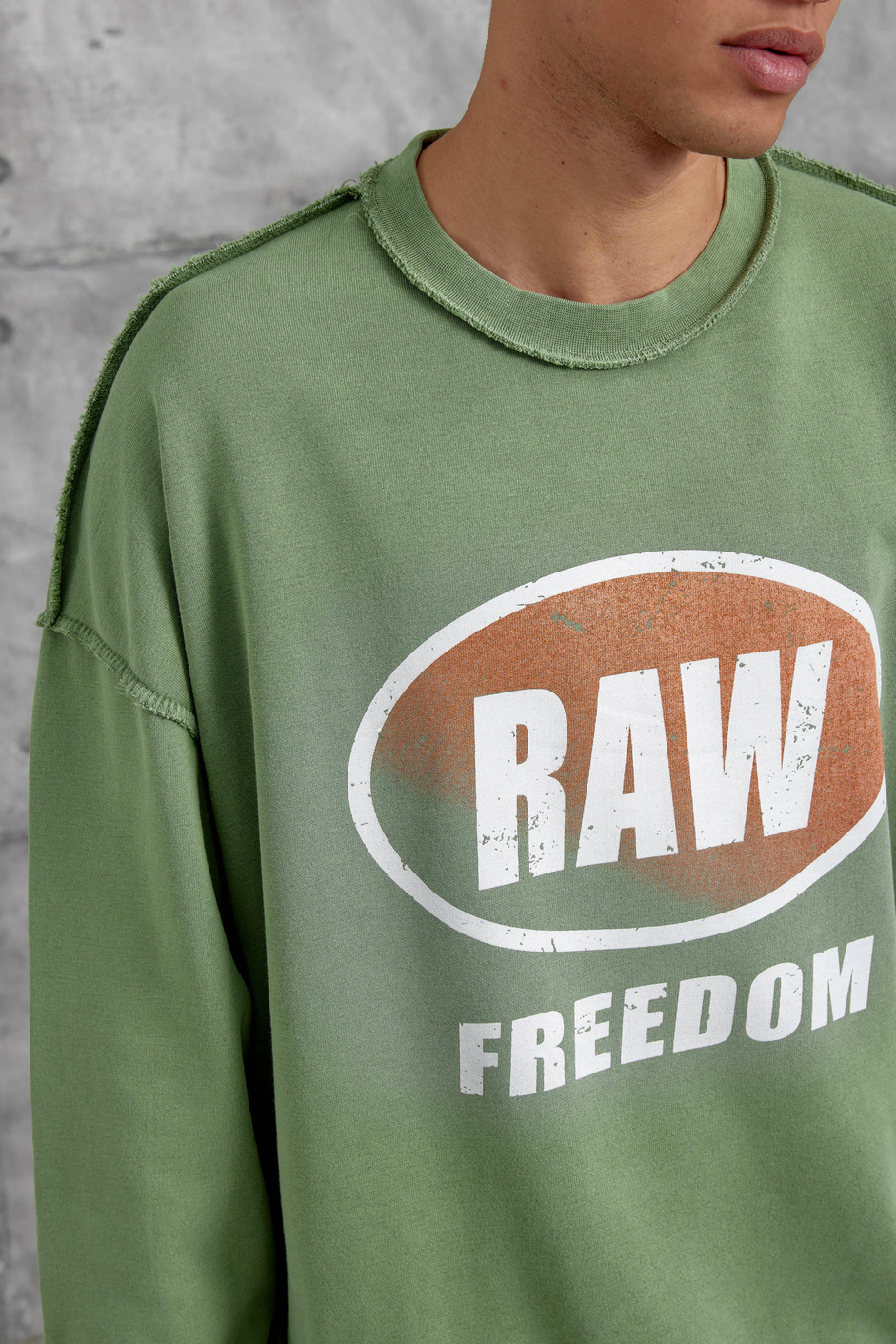 Yeşil RAW BASKILI OVERSİZE SWEATSHIRT