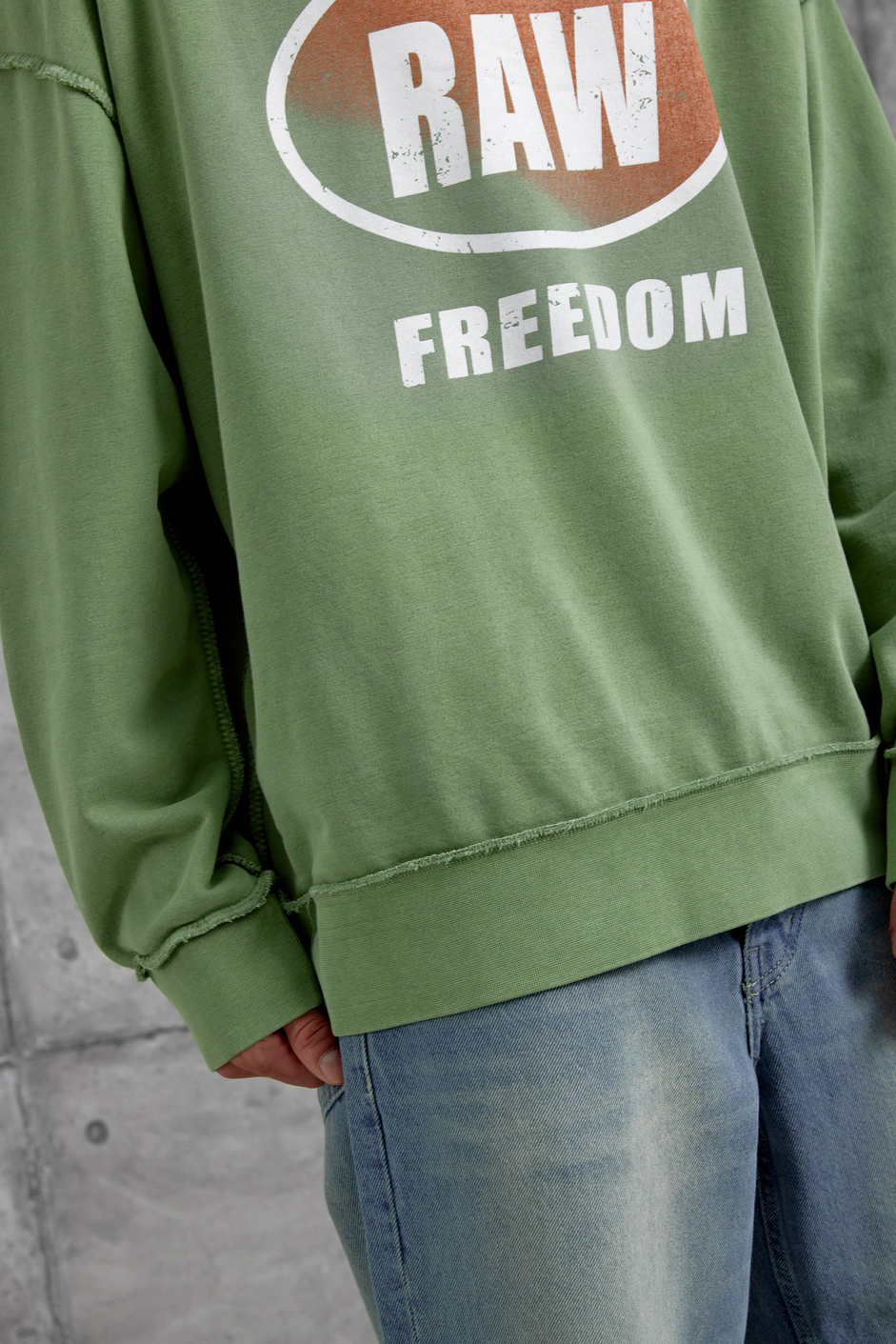 Yeşil RAW BASKILI OVERSİZE SWEATSHIRT