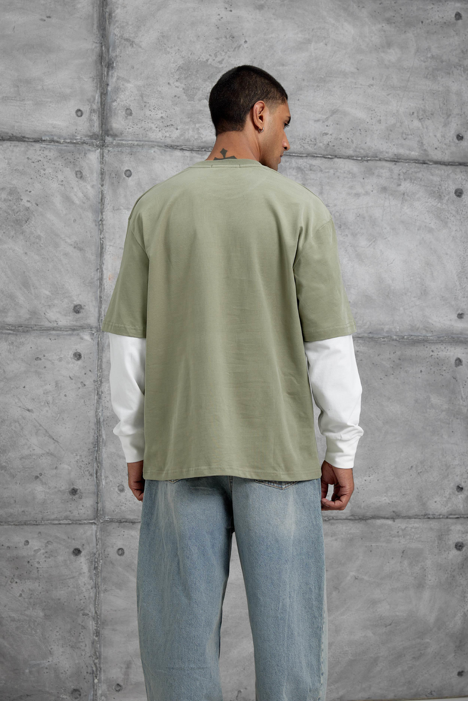 Yeşil Remember Baskılı Oversize Kolu Parçalı  Minimal Tasarım Sweatshirt
