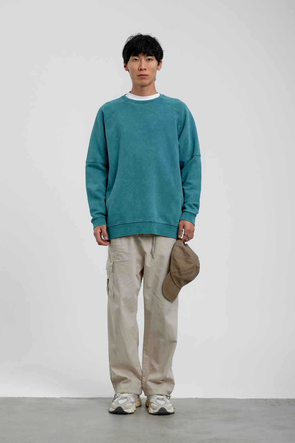 Yeşil Tek Cepli Yarım Fermuarlı Bisikle Yaka Yıkamalı Sweatshirt