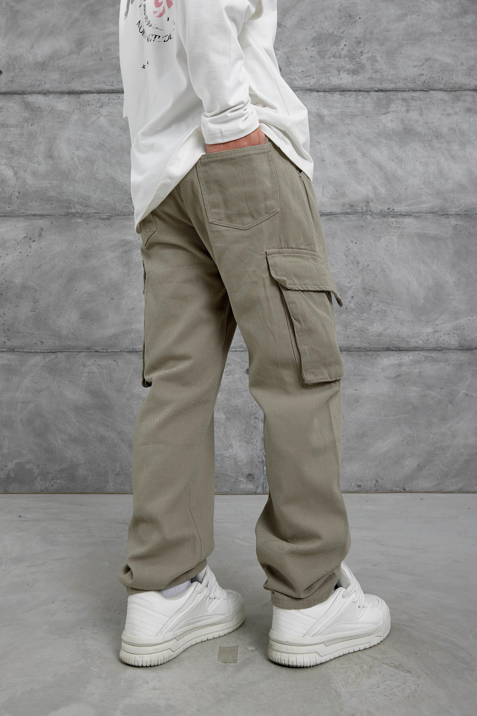 Yeşil W11 Gabardin Kumaş Baggy Kalıp Kargo Cepli Jean Panloton