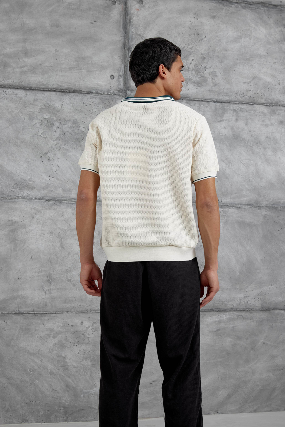 Yeşil Yakalı Örme Tshirt