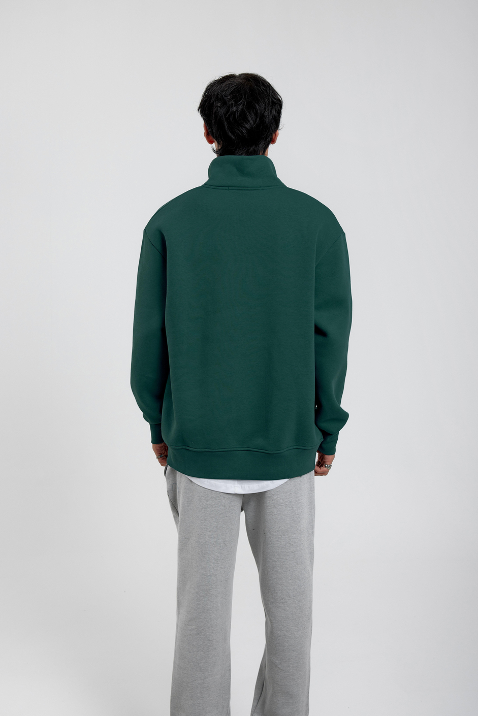 Yeşil Yakası Fermuarlı Basic Şardonlu Sweatshirt
