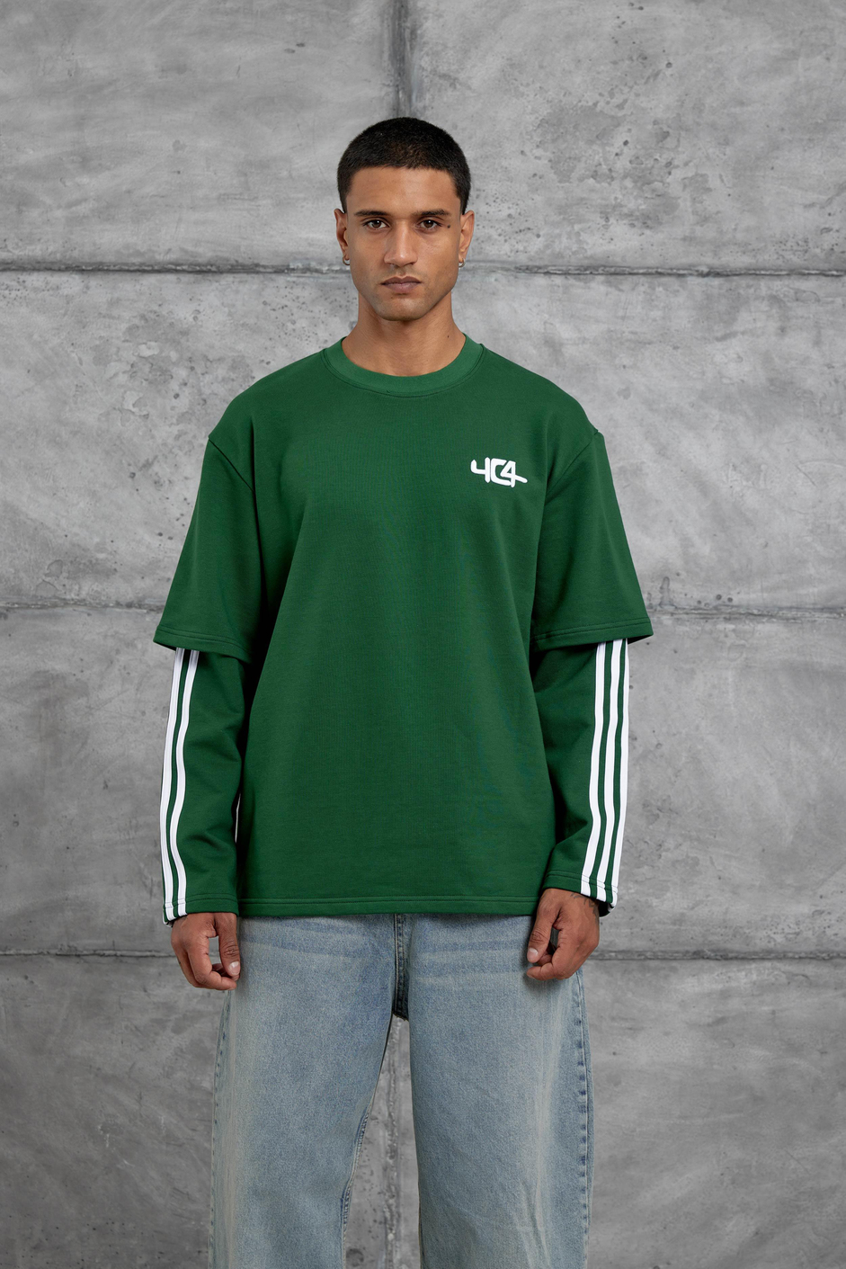 Yeşil Yc4 Oversize Kolu Parçalı  Şerit Detaylı Minimal Tasarım Sweatshirt