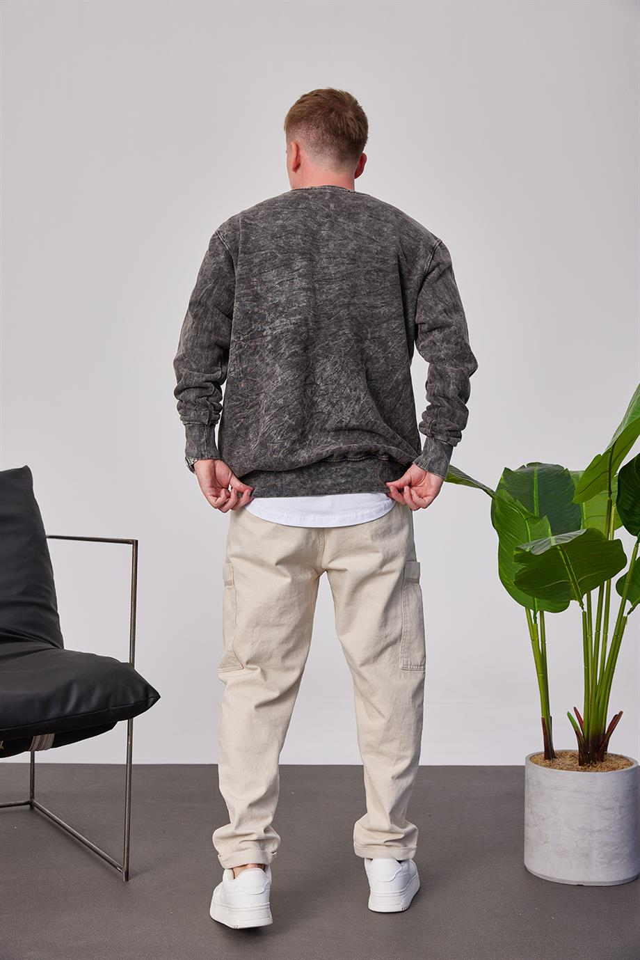 Yıkamalı Basic Füme Sweatshirt