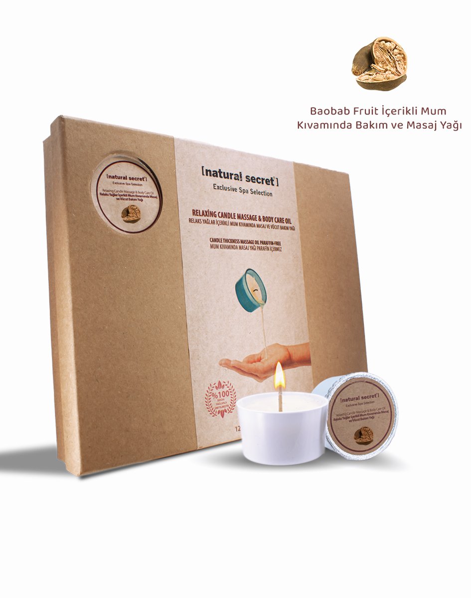 Natural Secret Baobab Candle Massage & Body Care Oil - Baobab Mum Masaj & Vücut Bakım Yağı