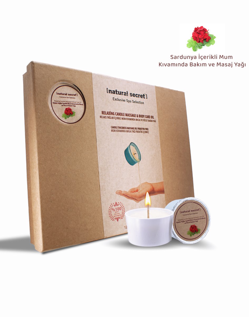 Natural Secret Geranium Candle Massage & Body Care Oil - Sardunya Mum Masaj & Vücut Bakım Yağı
