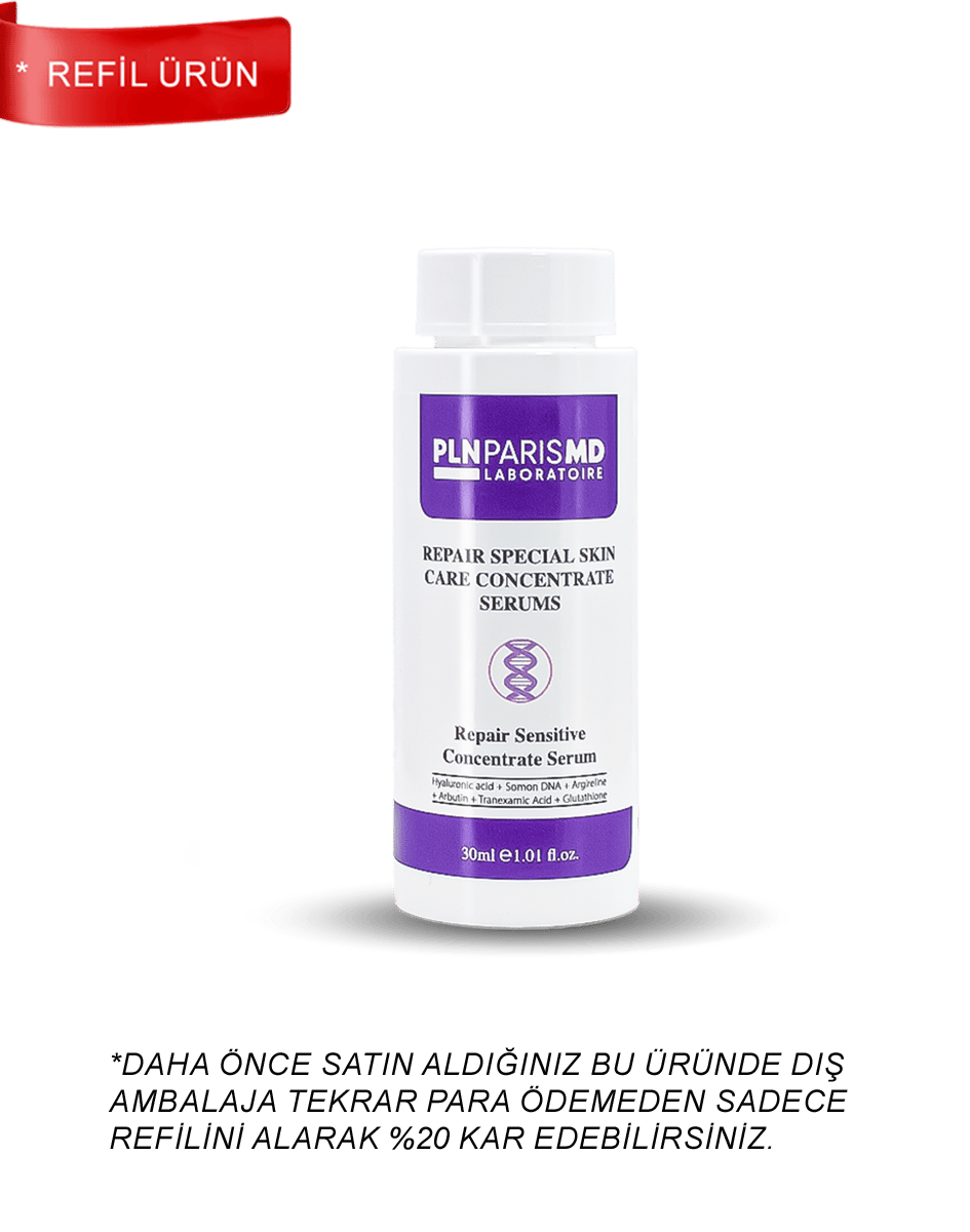 PLN PARIS MD Repair Sensitive Concentrate Serum / Hassas Dahil Tüm Ciltlere Sakinleştirici, Yatıştırıcı Bakım Serumu 30ml REFIL