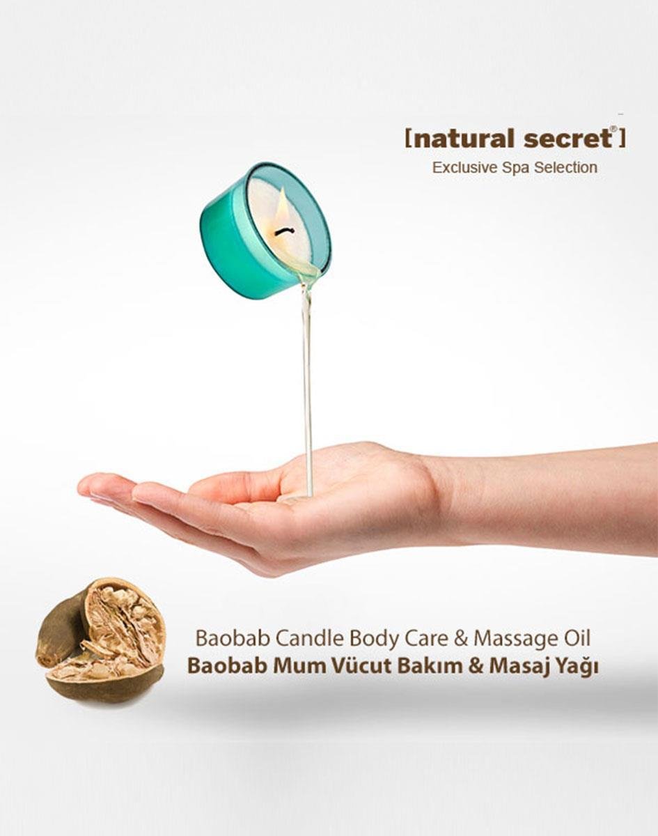 Natural Secret Baobab Candle Massage & Body Care Oil - Baobab Mum Masaj & Vücut Bakım Yağı