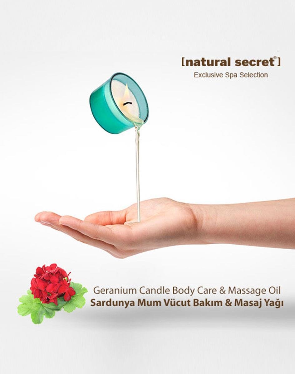 Natural Secret Geranium Candle Massage & Body Care Oil - Sardunya Mum Masaj & Vücut Bakım Yağı