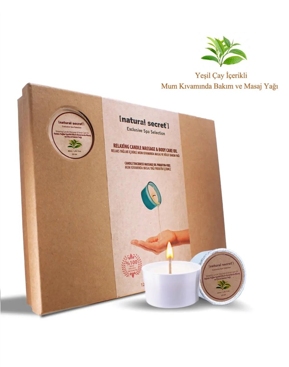 Natural Secret Green Tea Candle Massage & Body Care Oil - Yeşil Çay Mum Masaj & Vücut Bakım Yağı