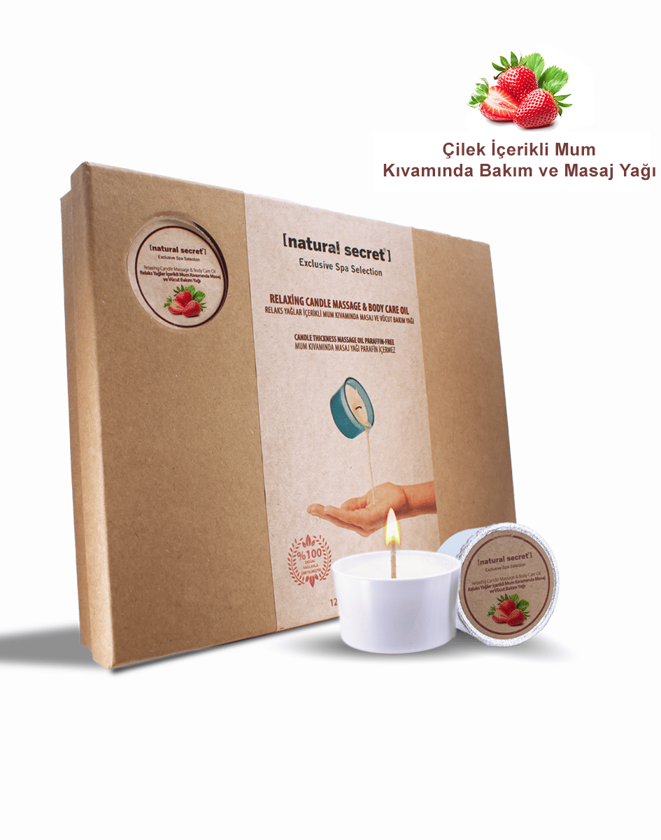 Natural Secret Strawberry Candle Massage & Body Care Oil - Çilek Mum Masaj & Vücut Bakım Yağı