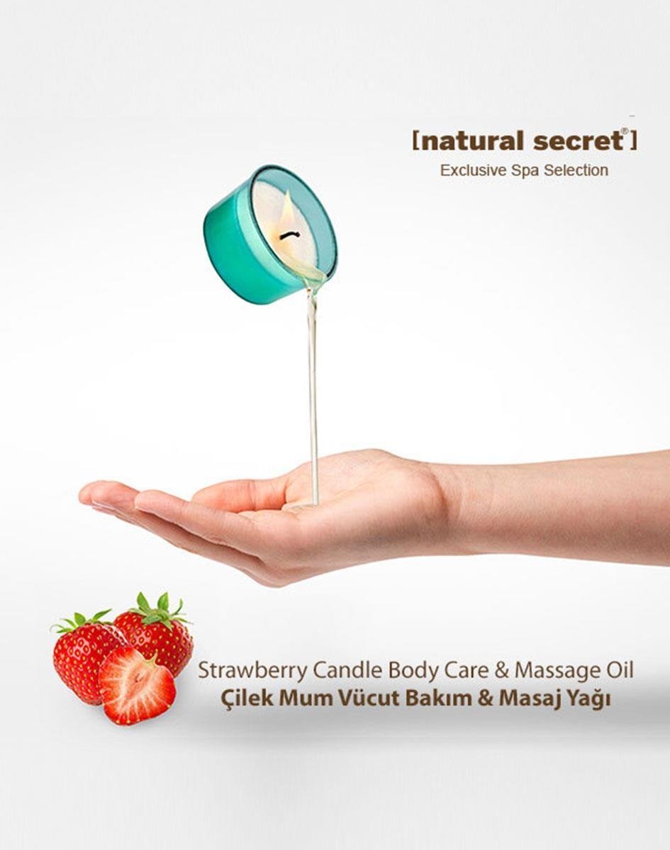 Natural Secret Strawberry Candle Massage & Body Care Oil - Çilek Mum Masaj & Vücut Bakım Yağı