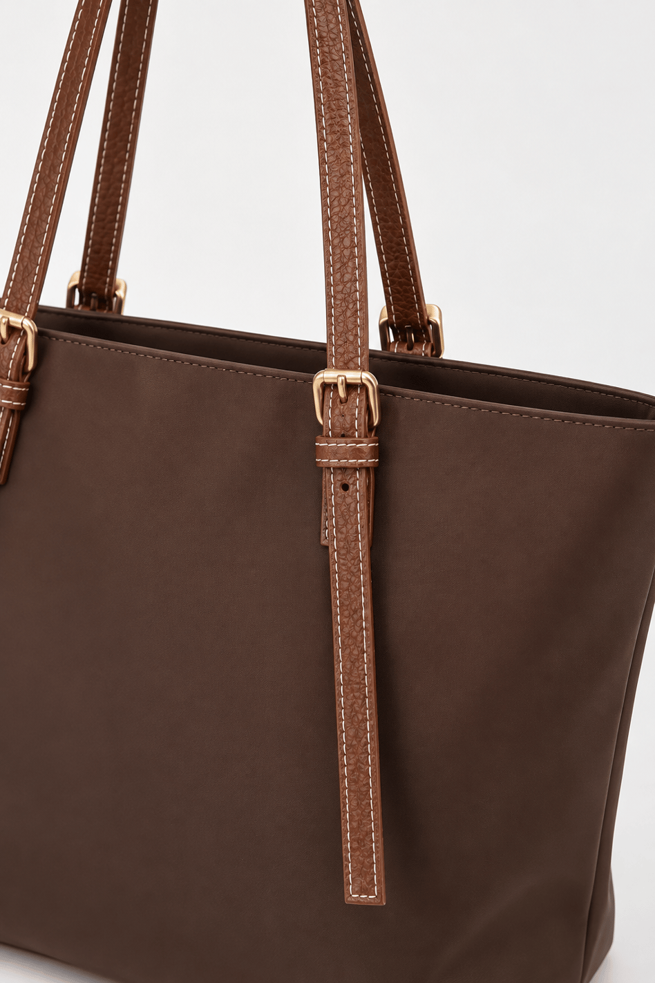 İnce Askılı Deri Detaylı Shopper Çanta