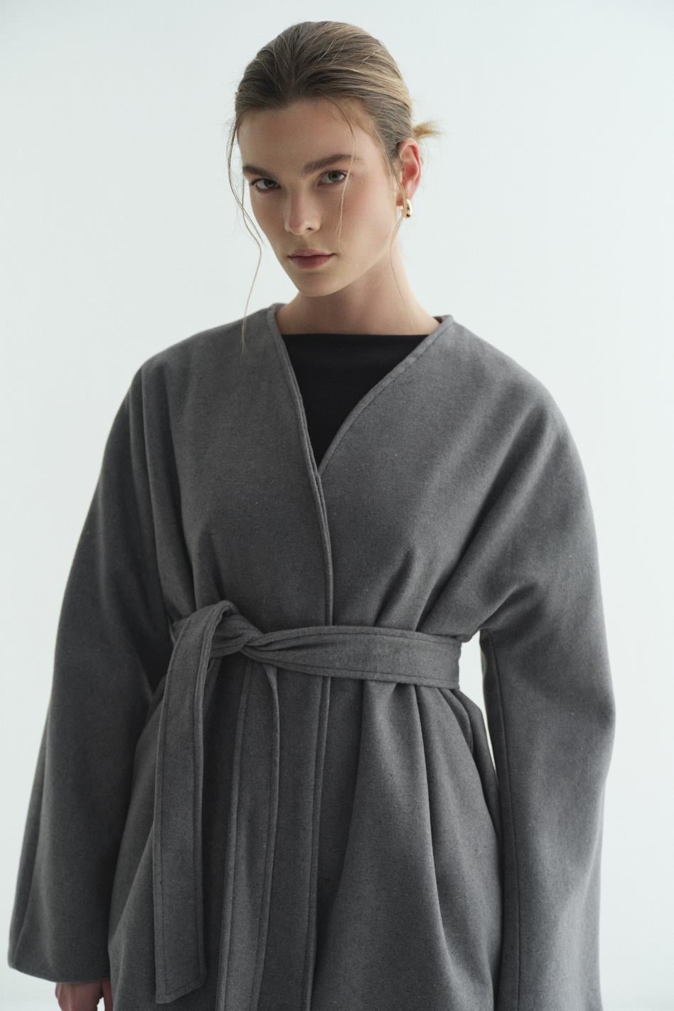 Astarlı Kaşe Kimono Gri
