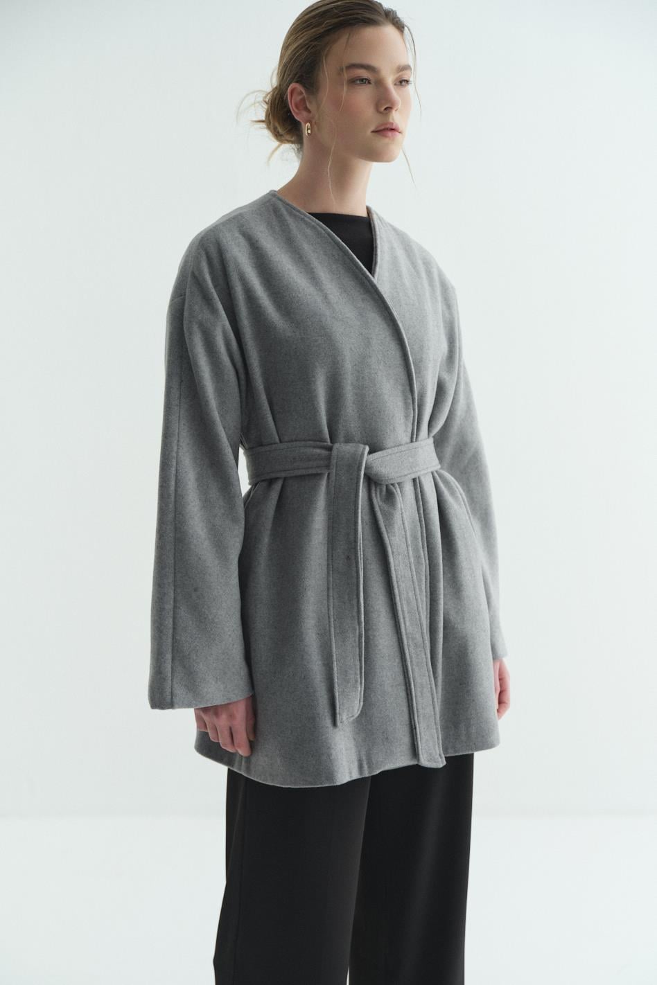 Astarlı Kaşe Kimono Melanj Gri