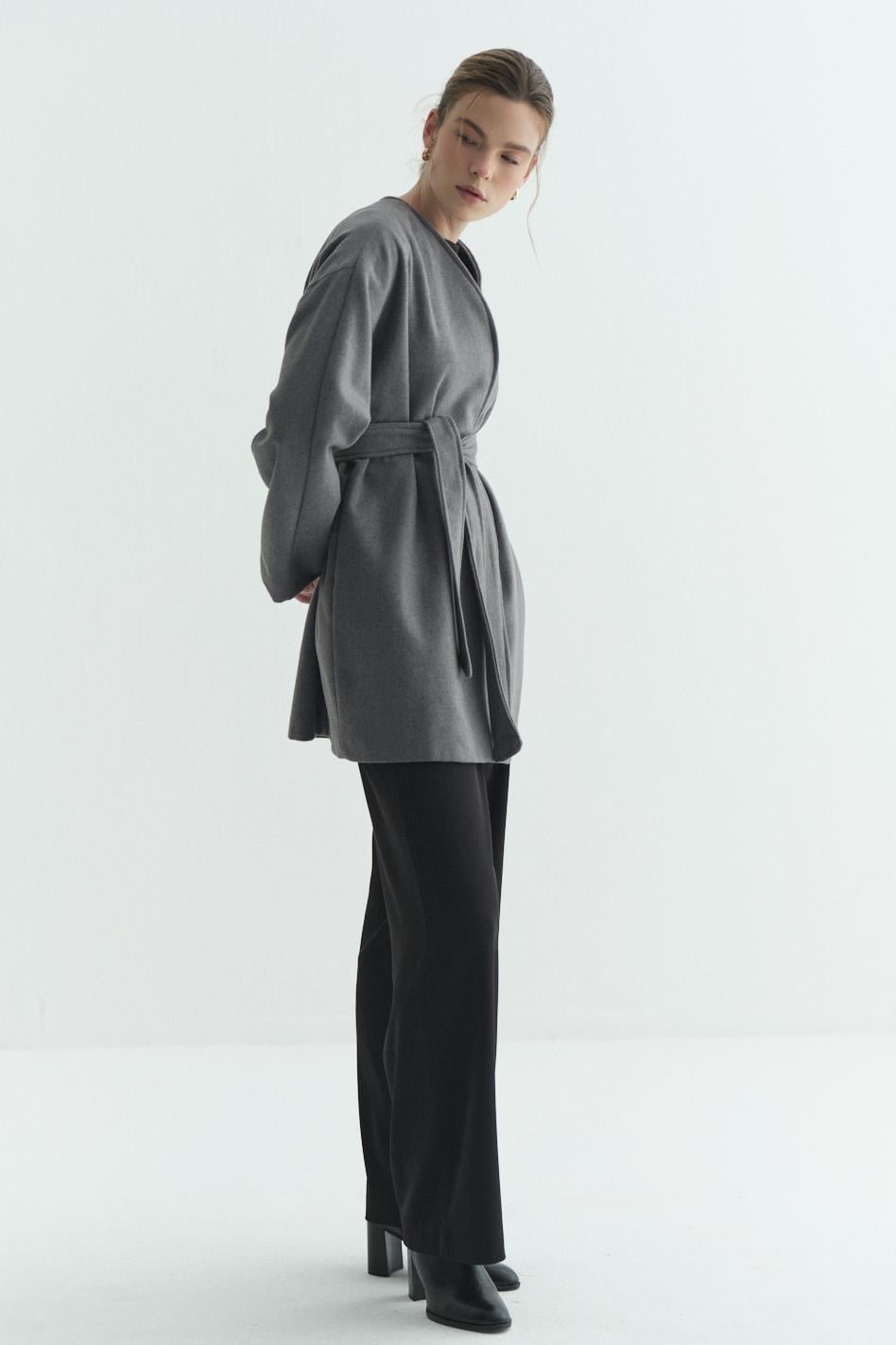 Astarlı Kaşe Kimono Gri