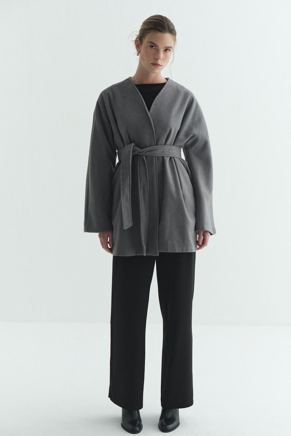 Astarlı Kaşe Kimono Gri