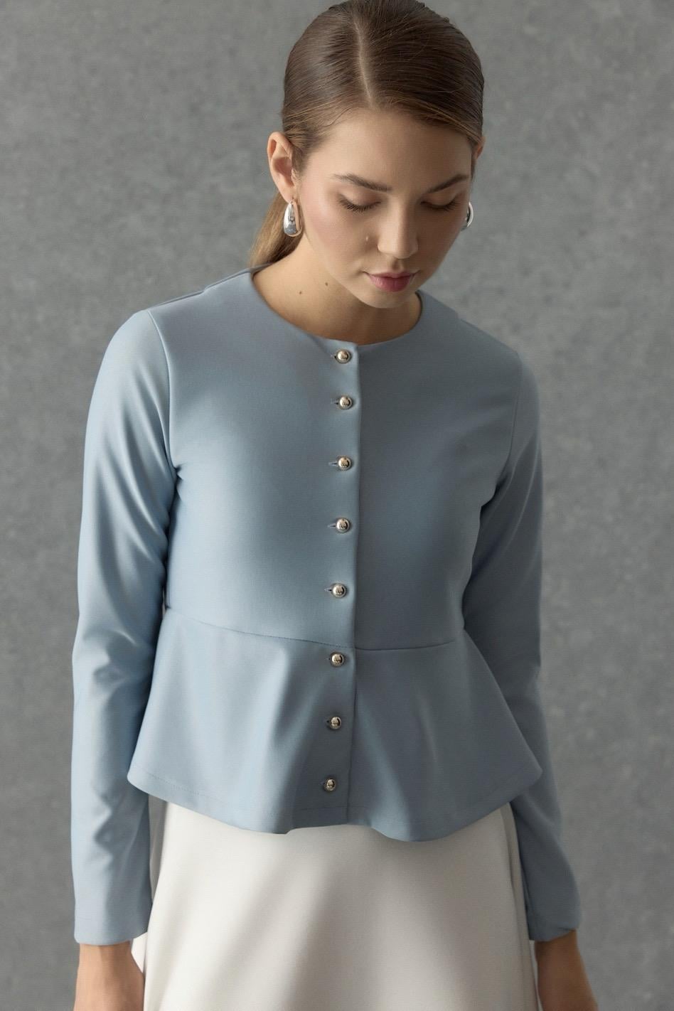 Çelik interlok Sık Düğmeli Volanlı Hırka Açık Mavi