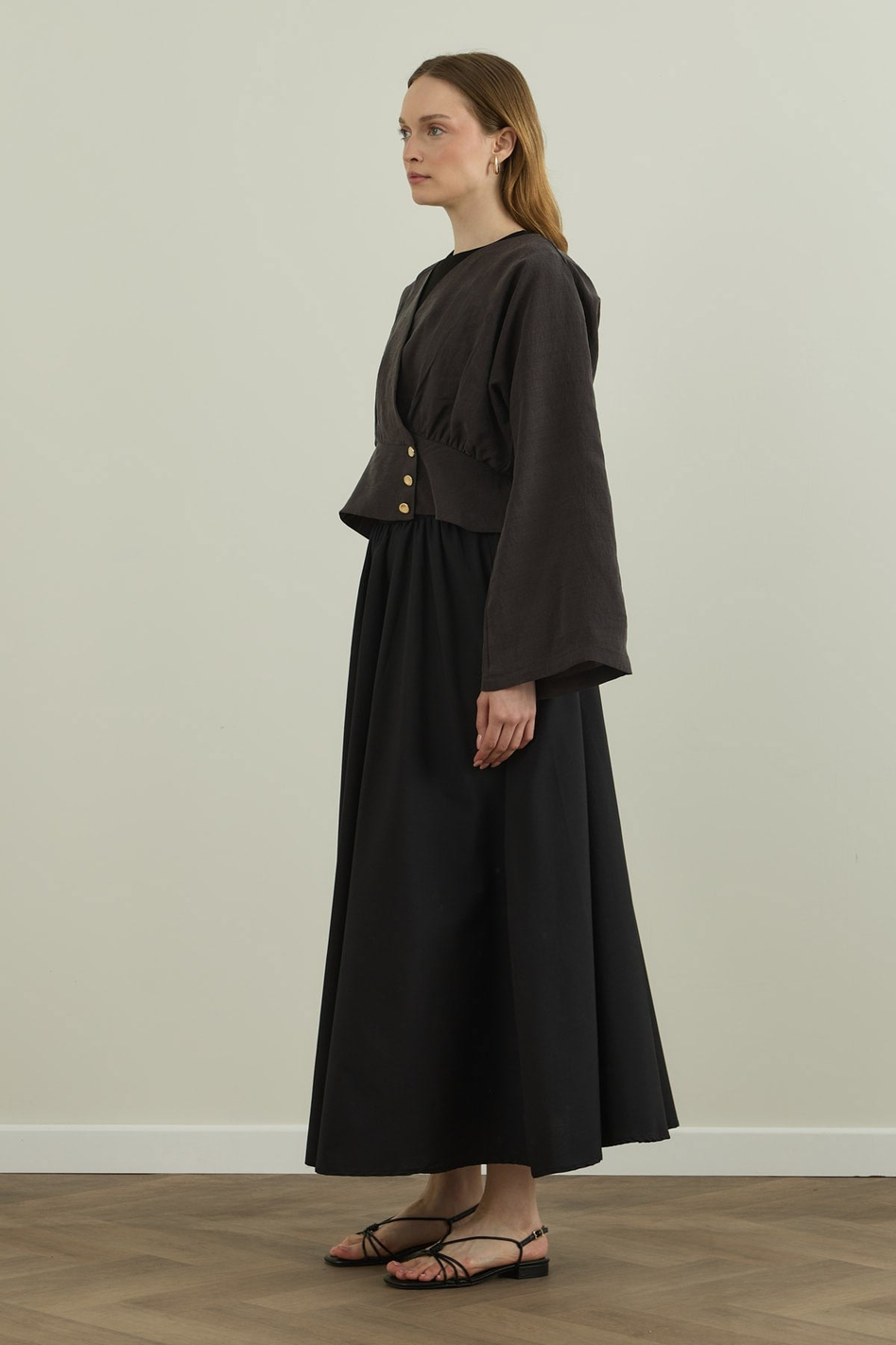 Düğme Detaylı Modal Kimono Bluz Koyu Kahve