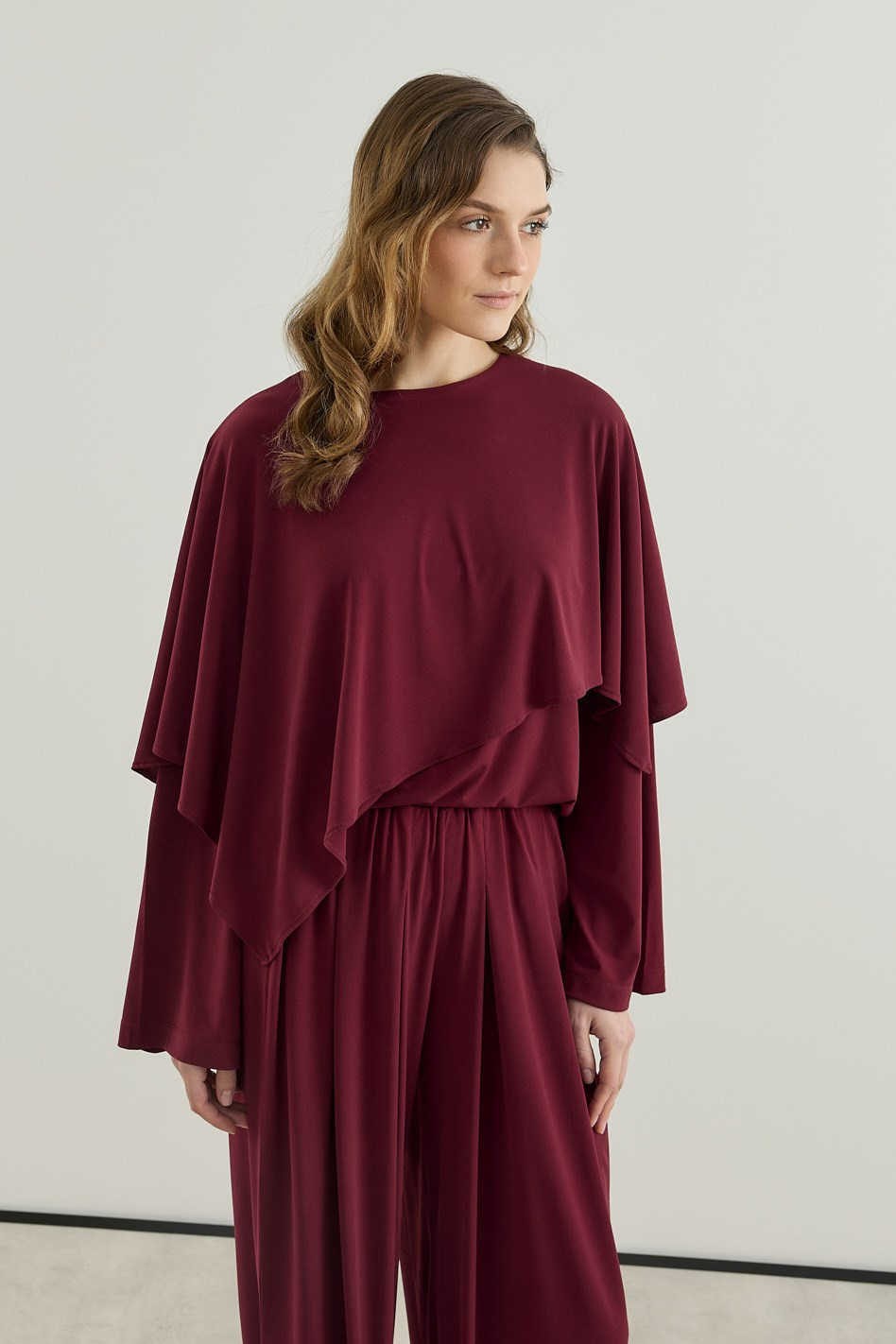 Asimetrik Kesim Tunik Pantolon Sandy Takım Bordo