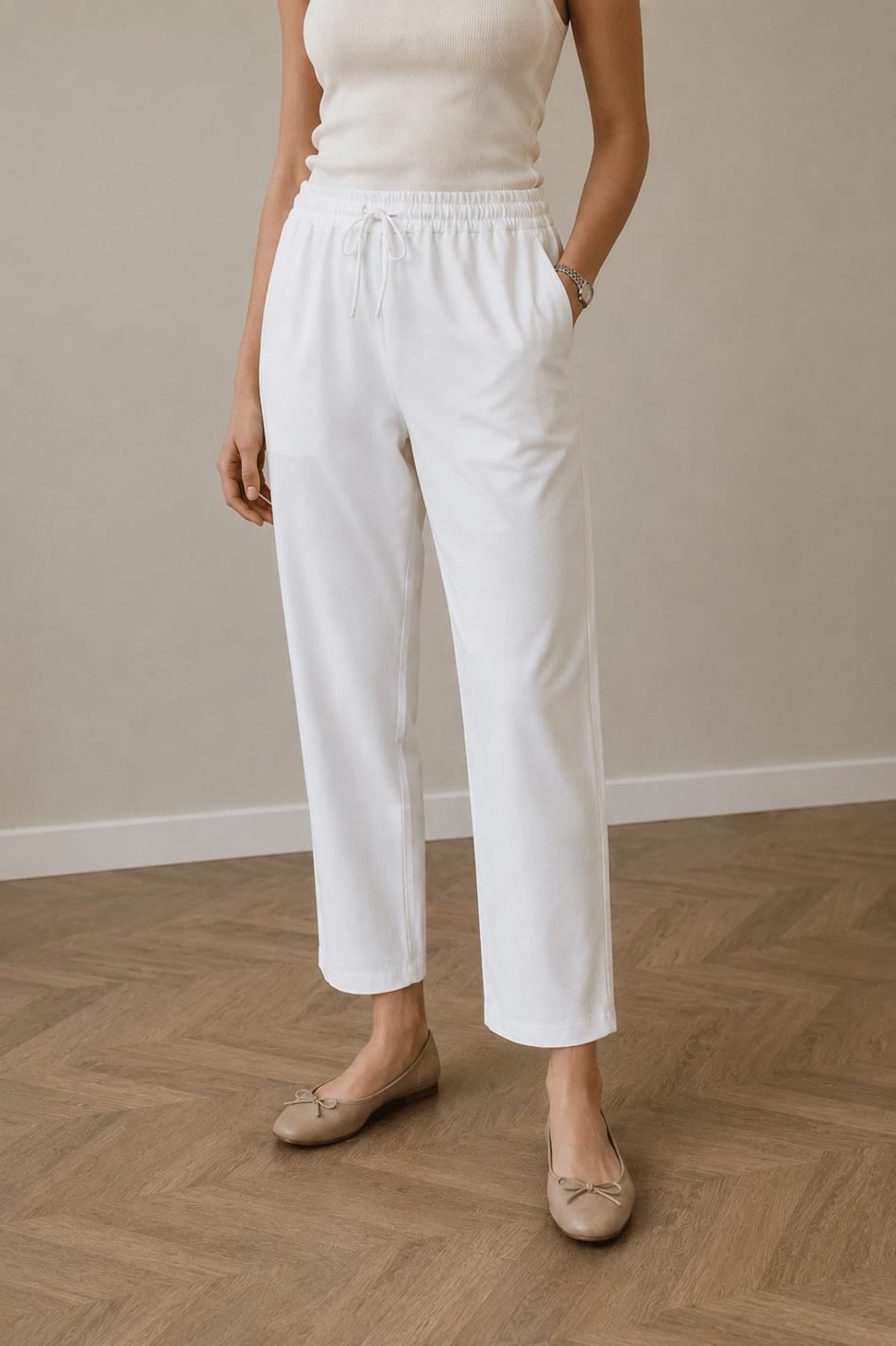 İthal Polyviscon Kumaş Jogger Pantolon Beyaz - Merve Gültekin