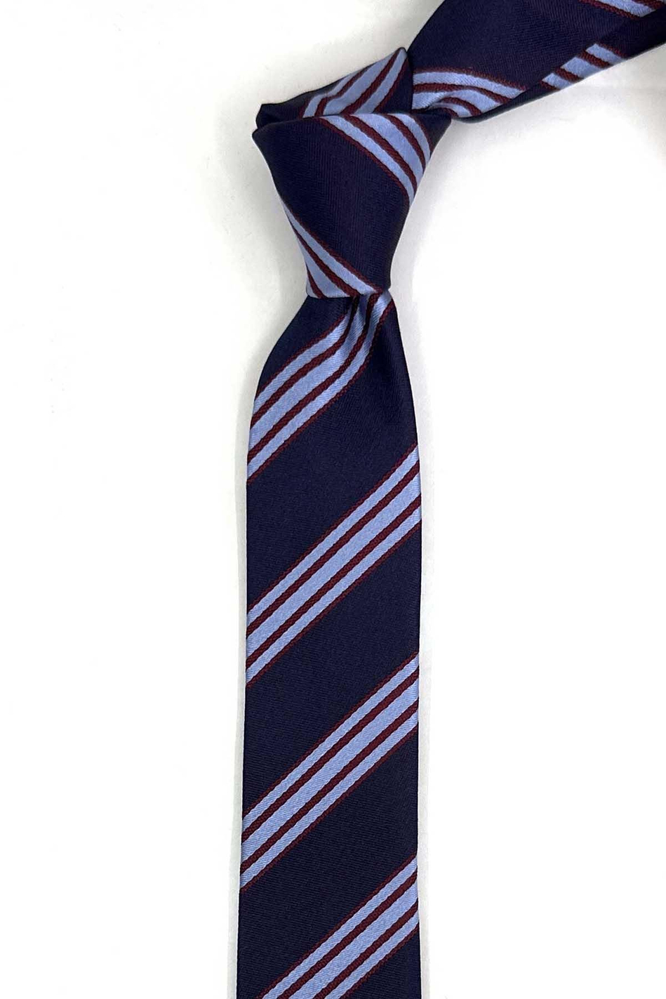 4.7 cm Bordo Mavi Çizgi Desen Ultra Slim İpek Kravat İK2338