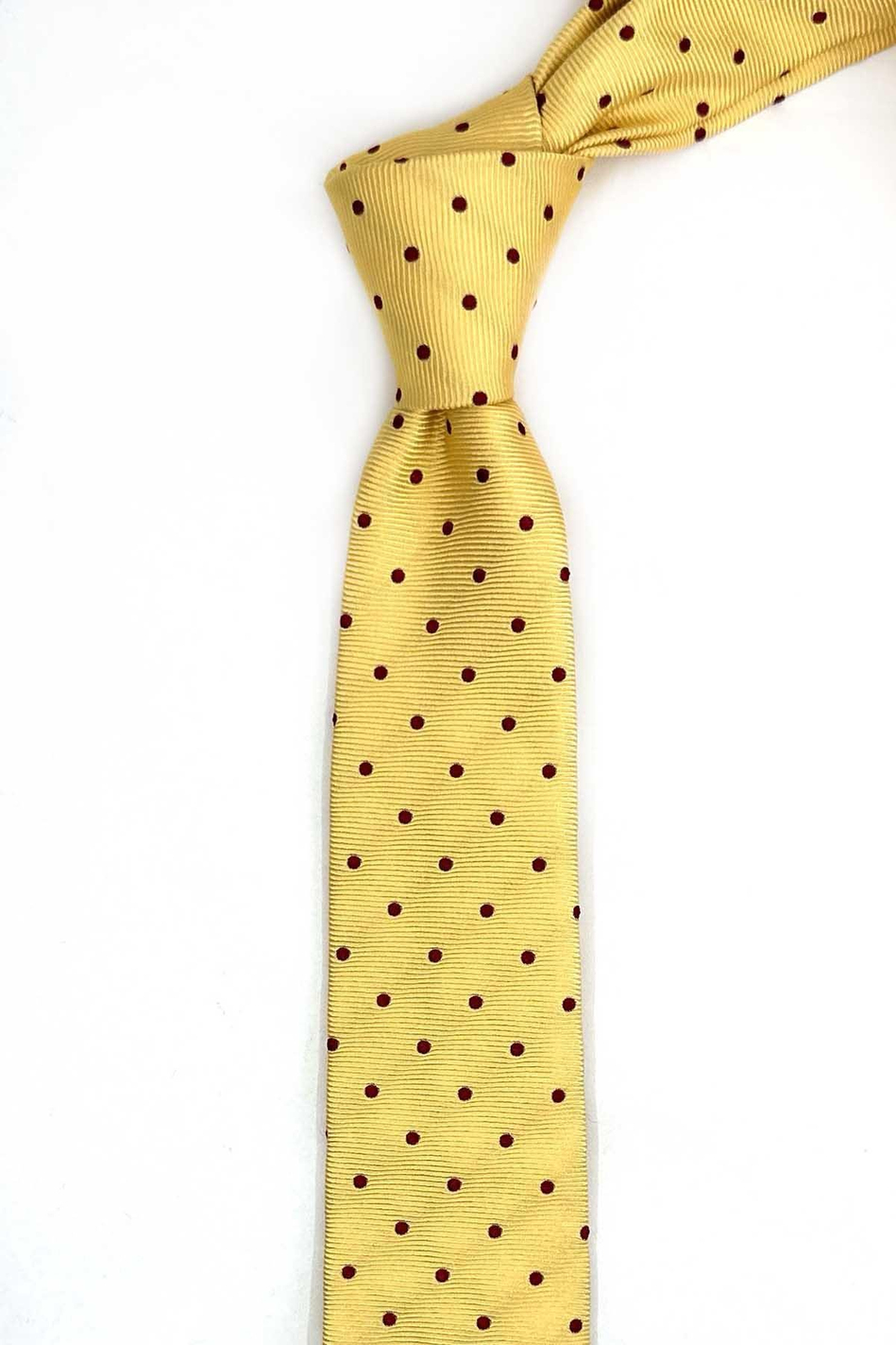 4.7 cm Sarı Puantiye Desen Ultra Slim İpek Kravat İK2335