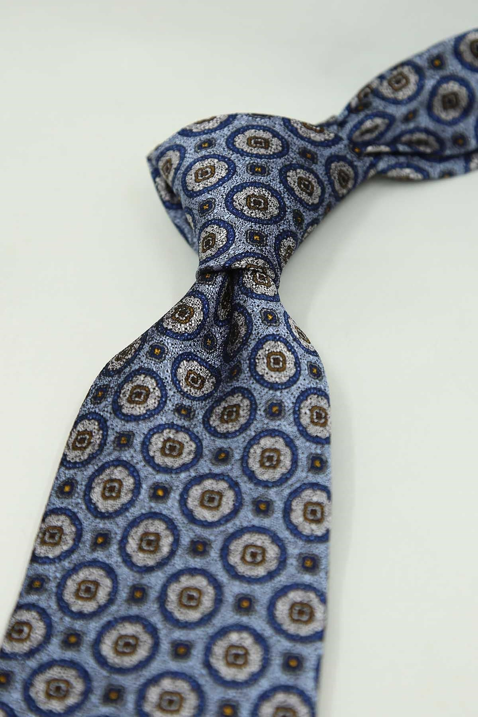 Açık Mavi Motif Desen İtalyan İpek Kravat İK2492